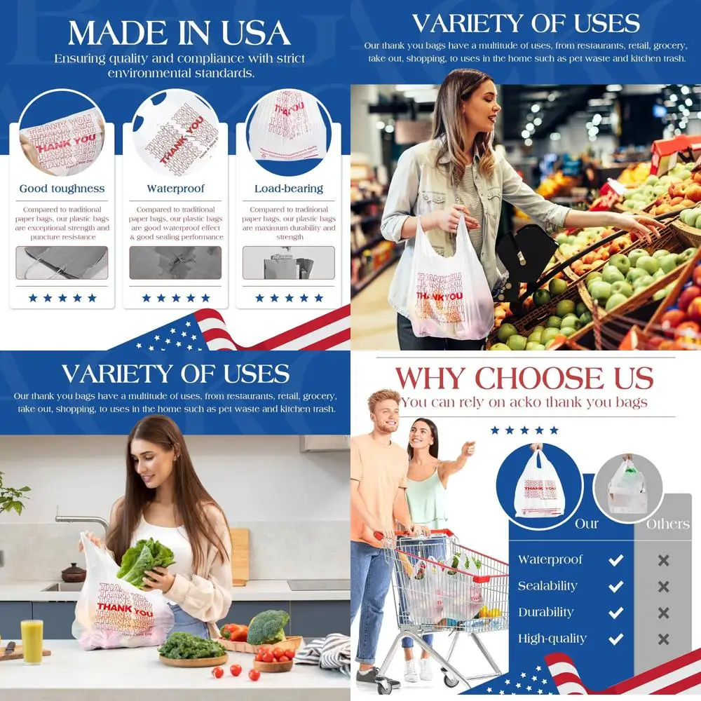 5000 Bolsas de Plástico Blancas con Asas, 11.5x6.5x21, Ideales para Compras, Comida para Llevar, Comercio Minorista y Uso Doméstico