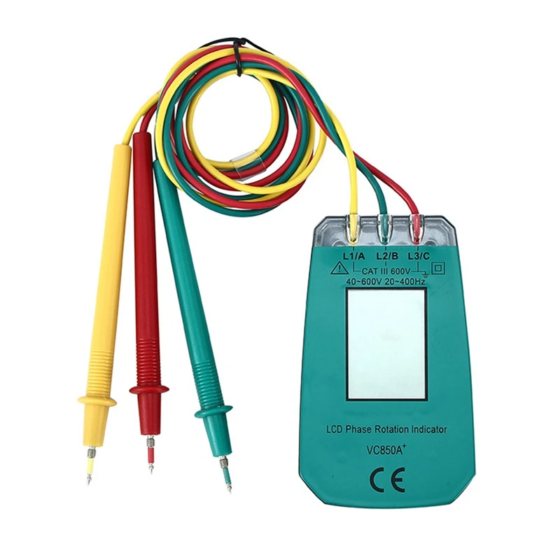 

3 Phase Tester Digital Phase Indicator Detector LED Phase Sequence Meter Voltage Tester 40V-600V AC Durable Easy To Use