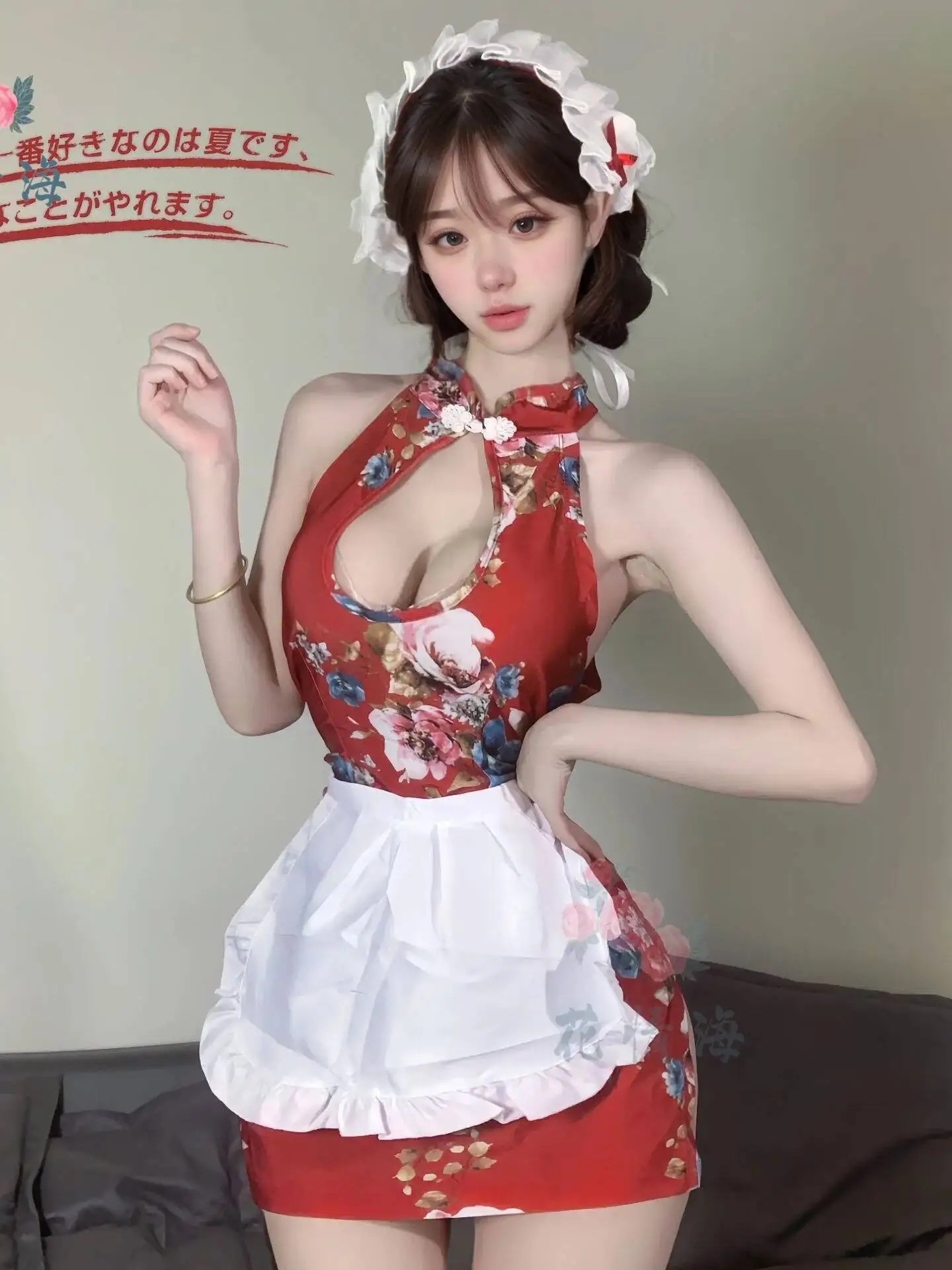 Floral Sexy puro deseo bordado estilo antiguo Cheongsam uniforme ropa de dormir vestido elegante tanque Mini vestido 2025 partes superiores nuevas AG56