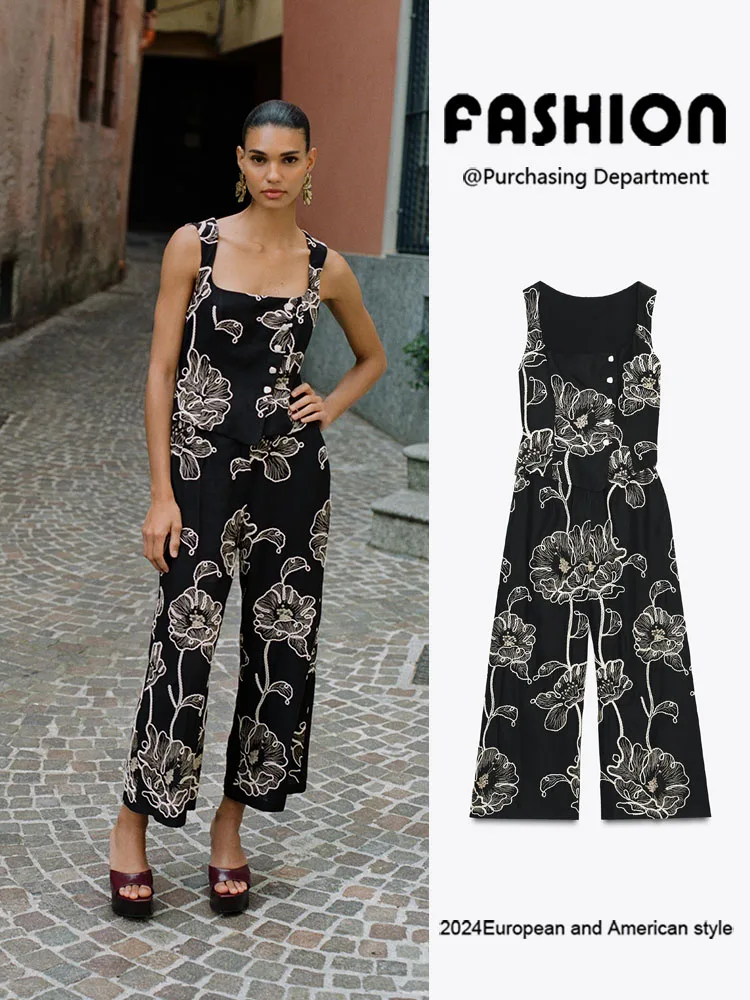 

Новое поступление лета, женский цельный костюм Rer с вышивкой и квадратным воротником, цветочный дизайн, модный цельный костюм