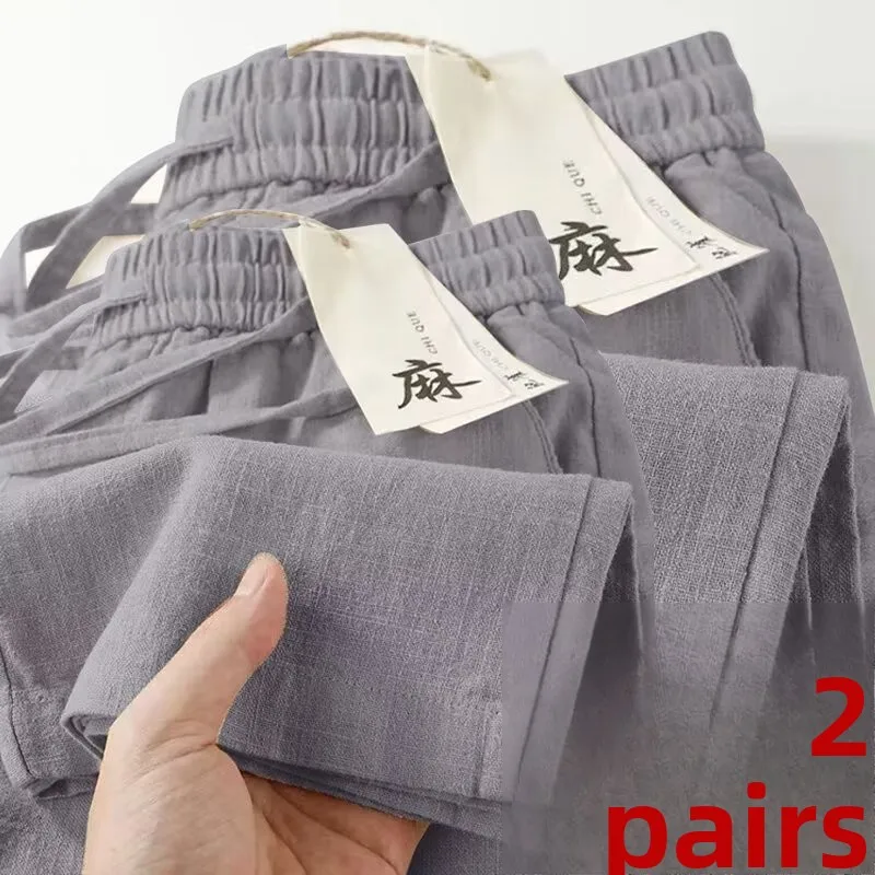 Summer New Style Men Women Linen Pants Large Size Cotton Linen Casual Thin Hanging Sensation Straight Leg Long Pants
