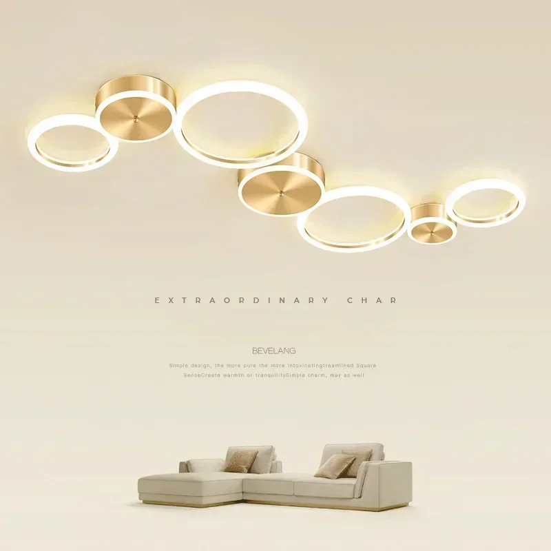 Modern LED Ceiling Chandelier Aluminum Simple Ceiling Lamp For Living Room Bedroom Dining Room Circle Rings Golden Ceiling Light