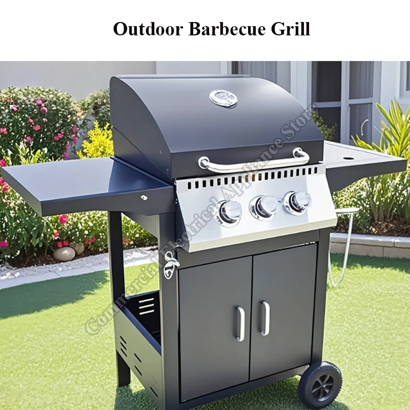 

3-конфорочный газовый гриль для барбекю с пропаном, передвижной гриль для барбекю для вечеринок, уличный коммерческий газовый аппарат для барбекю из нержавеющей стали