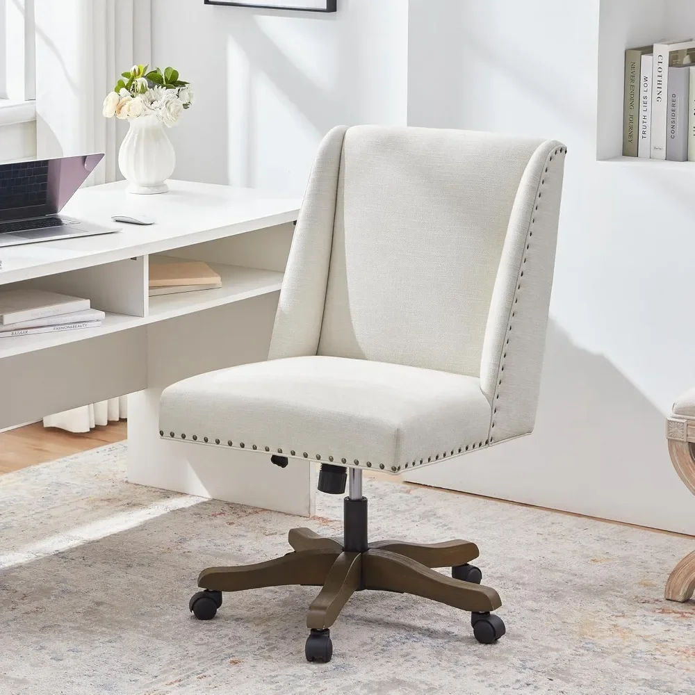 

Armless Office Chair with Wooden Legs, Modern Adjustable Home Office Desk Sewing Swivel Chairs for Home Office Study