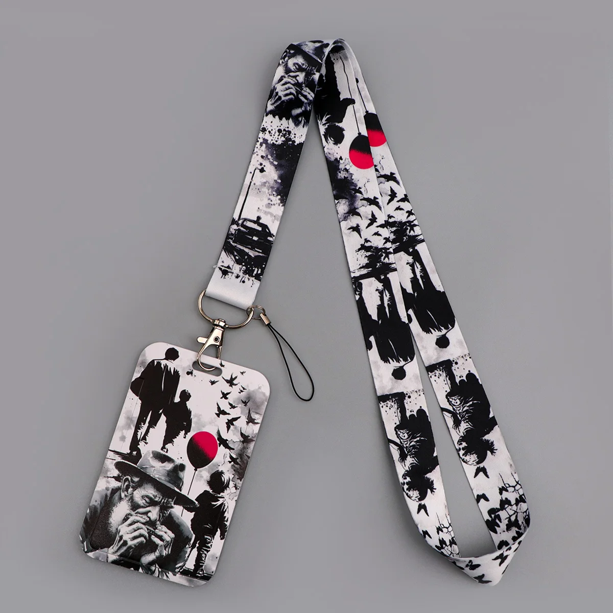 

Black White Graffiti Red Balloon Lanyard Card Holder Hanging Mobile Phone Charm Neck Straps Badge Holder Key Holder Accessories