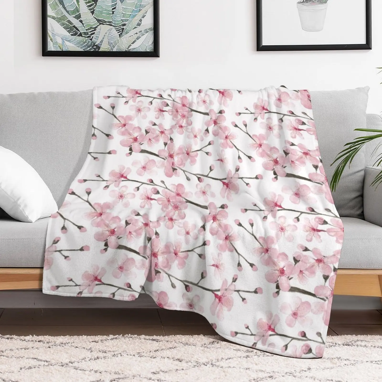 Cherry Blossom watercolor fashion and home decor by Magenta Rose Designs Throw Blanket Heavy Giant Sofa Blankets