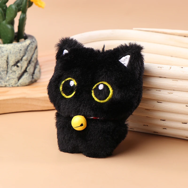 1pc dos desenhos animados gatinho macio pelúcia boneca pingente bonito sino gato preto brinquedo de pelúcia chaveiro do carro mochila saco decoração