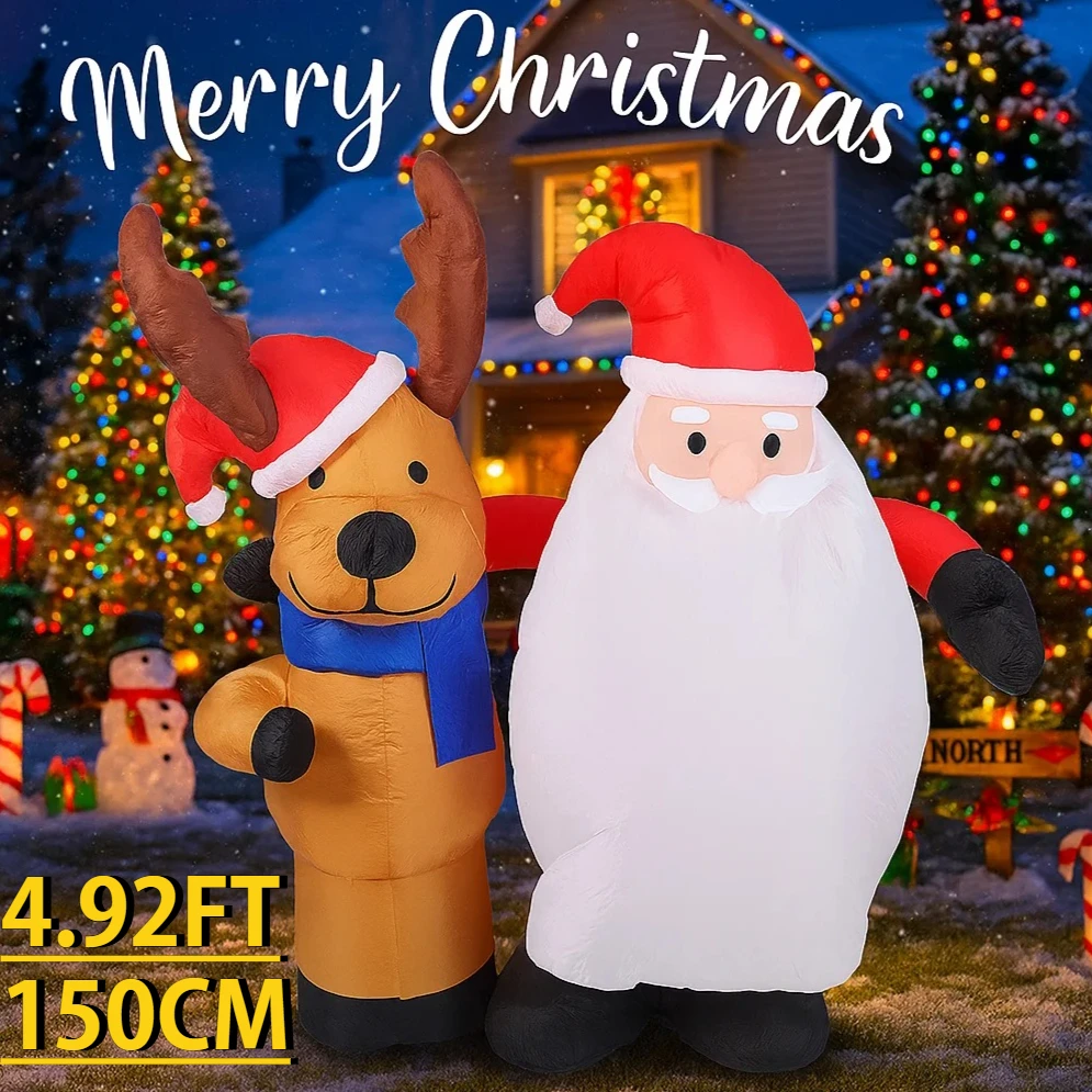 4.92FT Con Luce A LED Gonfiabile Babbo Natale Renna Giocattolo Natale Cortile Prato Forniture Decorazioni Per La Casa Ornamenti Regali di Festa Di Natale