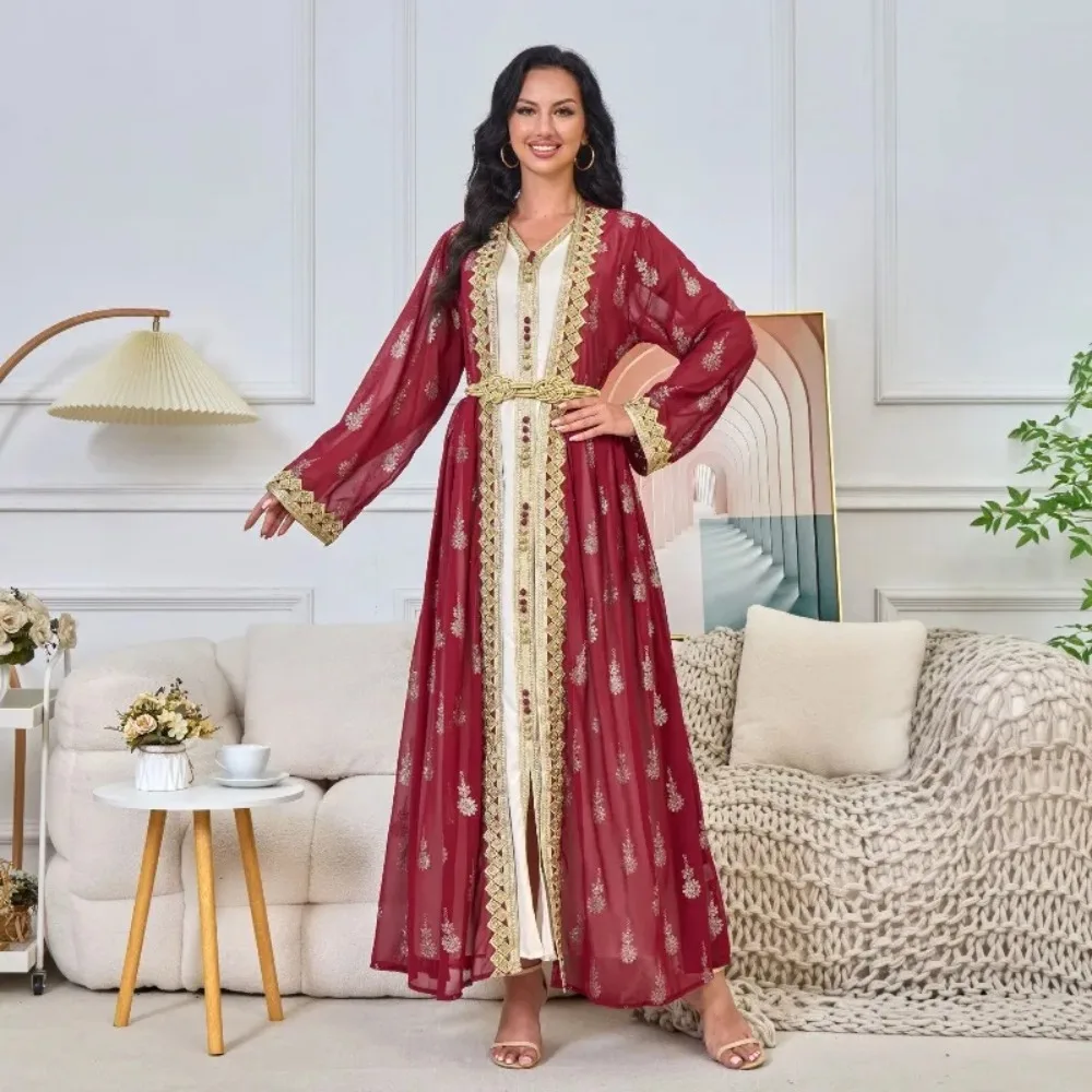 2026 New Women's Cardigan Vest Two-Piece Dress Middle Eastern Arabic Robe