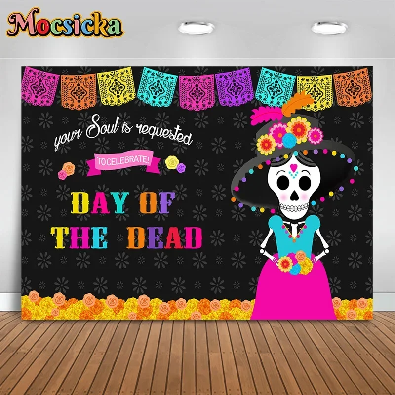 

Mocsicka Day of the Dead Photography Backdrops Skeleton Floral Decor Backgrounds Mardi Gras Birthday Party Kids Photo Studio