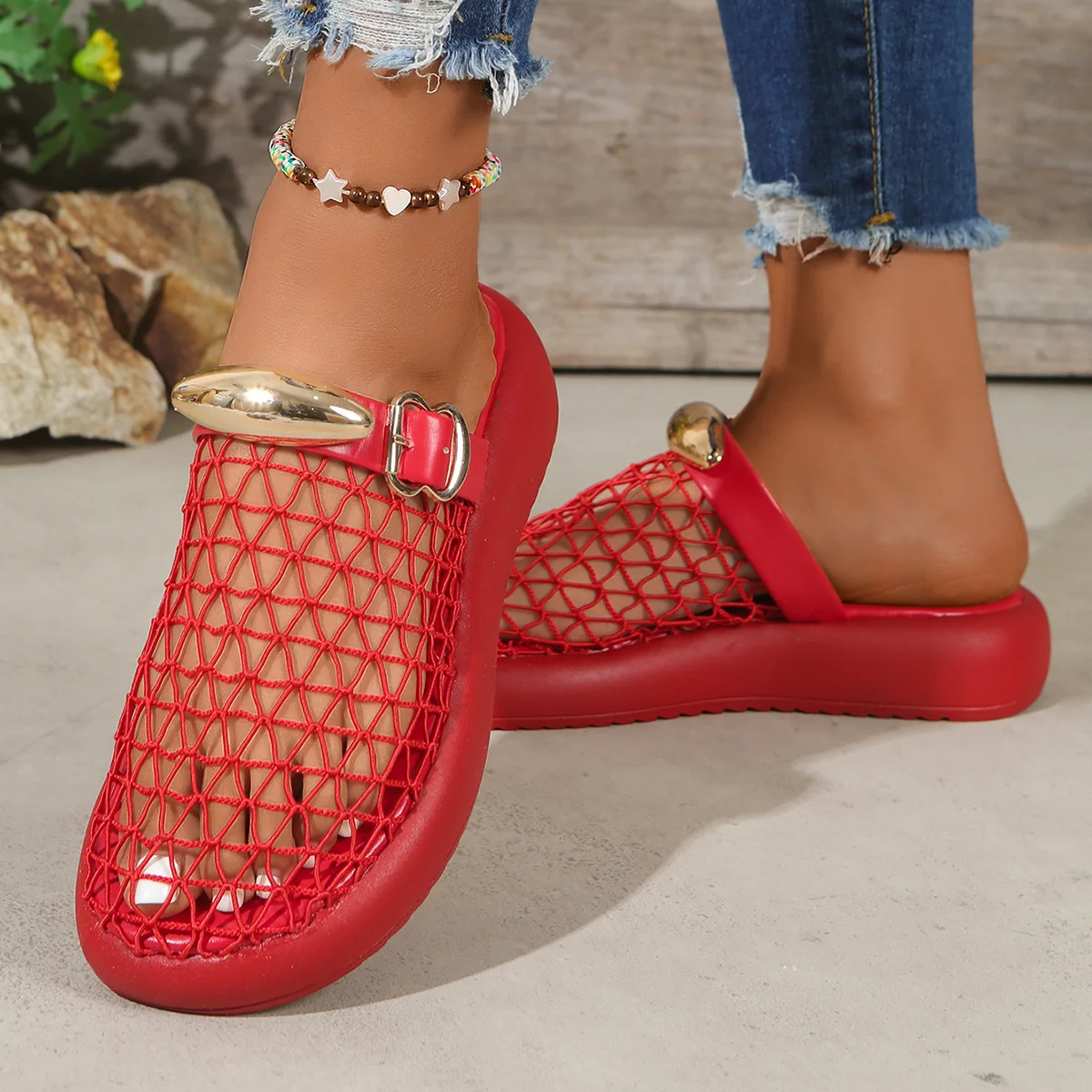 Luxuriöse, brandneue, atmungsaktive Zehenkappen-Halbschuhe mit dicker Sohle, temperamentvolle, vielseitige, modische Strandpantoffeln, Größen 37-41