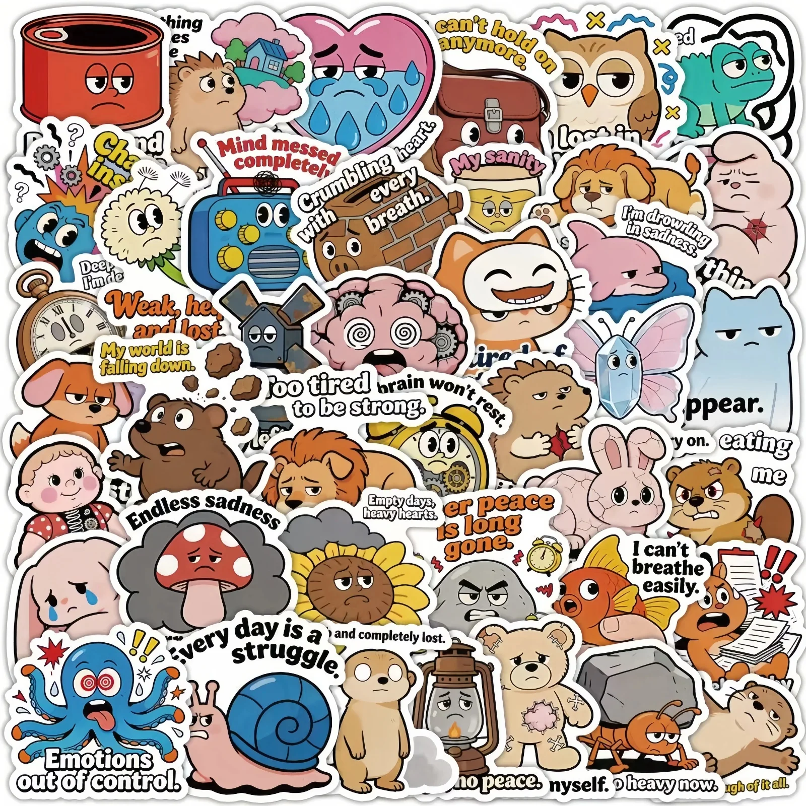10/200Pcs Funny Animal Mental Breakdown Text Sticker DIY Phone Laptop Luggage Skateboard Graffiti Decals Fun