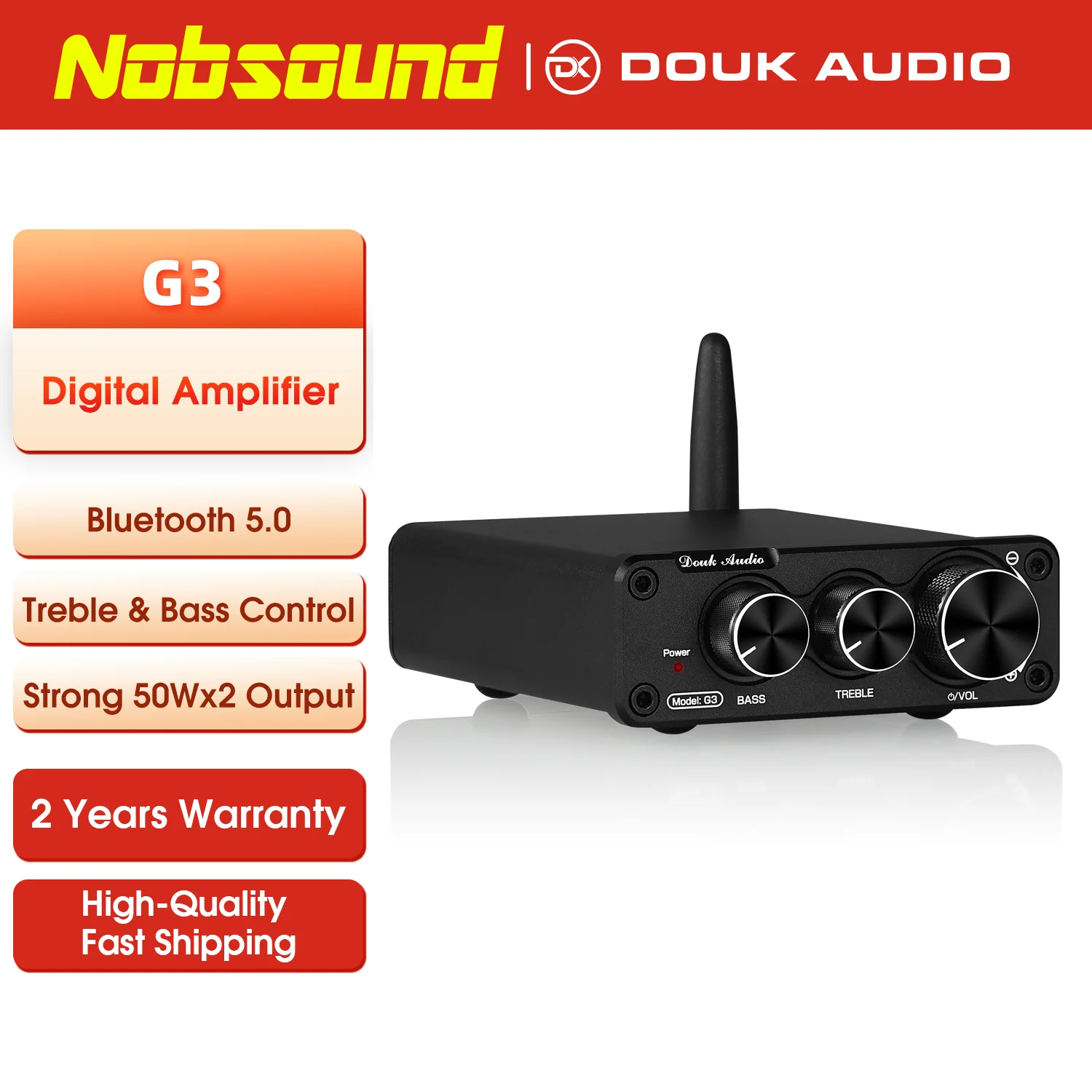 Nobsound Mini TPA3116 Bluetooth 5.0 Recevier Hifi Digitale Versterker Thuis Desktop Audio Power Amp Met Treble Bass 50W × 2