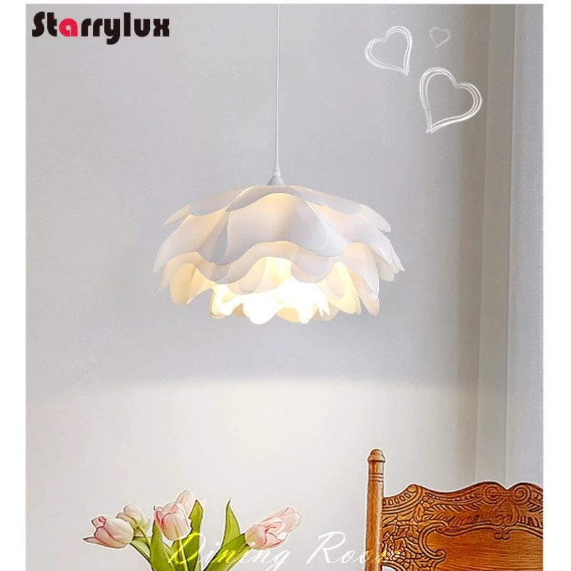 French Cream Peony Pendant Light Modern Bedroom Lamp Nordic Study Kids Room Dining Decor
