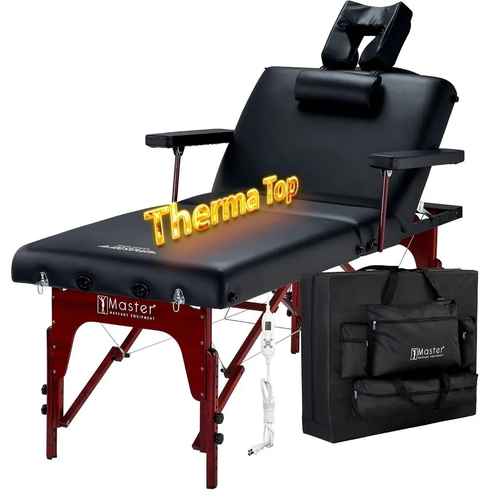 Portable Heated Massage Table with Memory Foam for Spa and Tattoo, Black