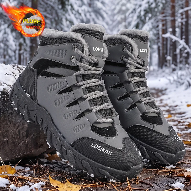 Men Winter Snow Boots Plush Lined High‑Top Anti‑Slip Thick Sole Warm Shoes For Daily Walking Snowy City Outdoors