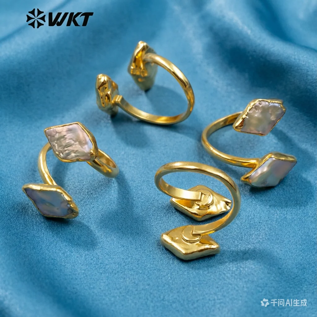 

Кольца с натуральным пресноводным жемчугом WT-R326 WKT, двойная ромбовидная форма с позолотой, элегантный подарок для женщин, очаровательные украшения