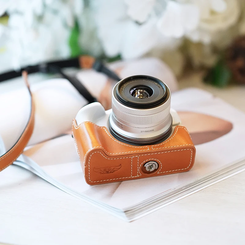Camera Genuine Leather Camera Half case Cover Bag for Canon EOS R50