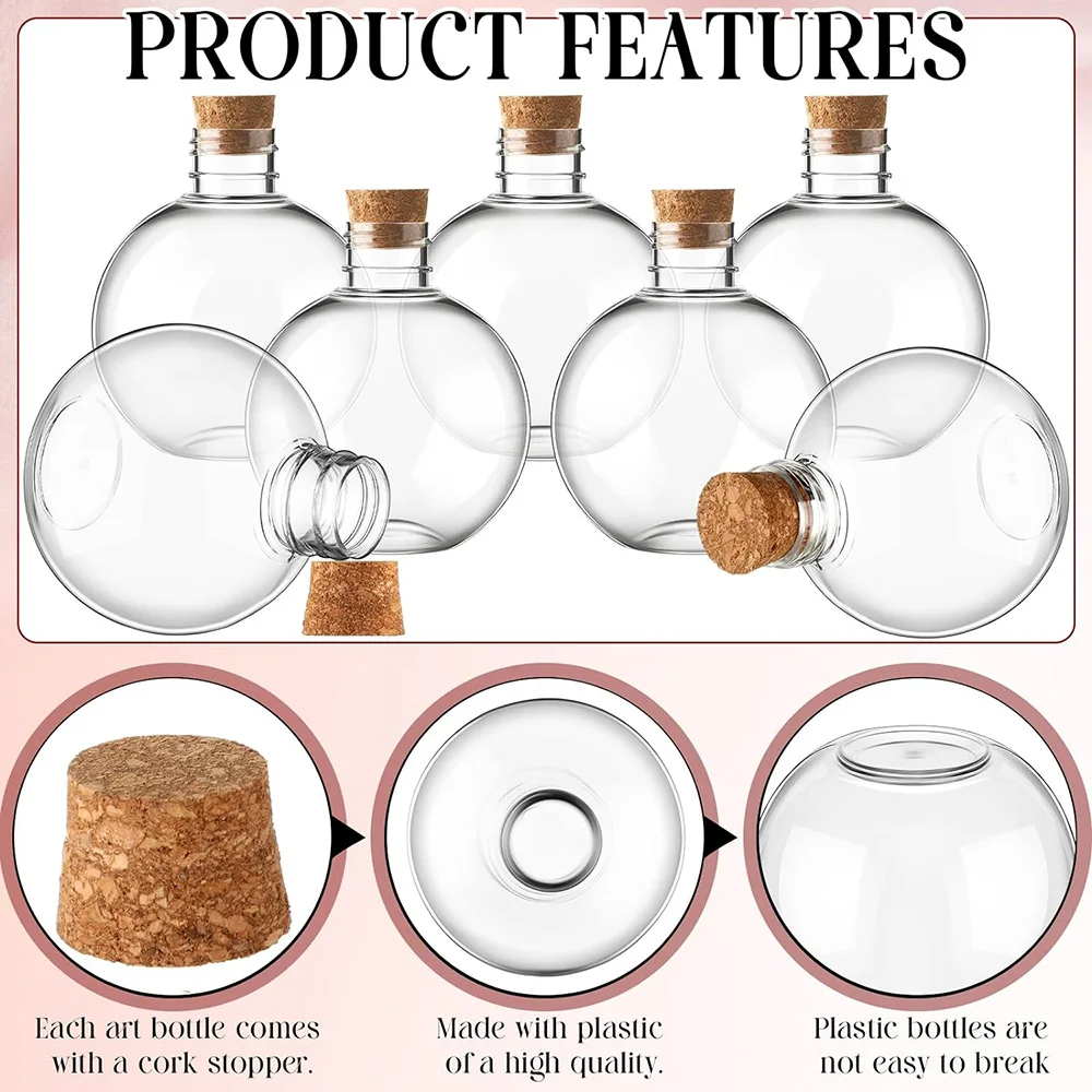 100ml Spherical Plastic Potion Bottles Ball Shape Round Bottles 3.4 oz Sand Art Bottles with Corks and Tags Bottle Candy Jar