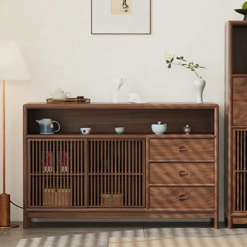 Lemari samping kayu kenari hitam Cina baru, lemari rendah, lemari pintu masuk, penyimpanan zen