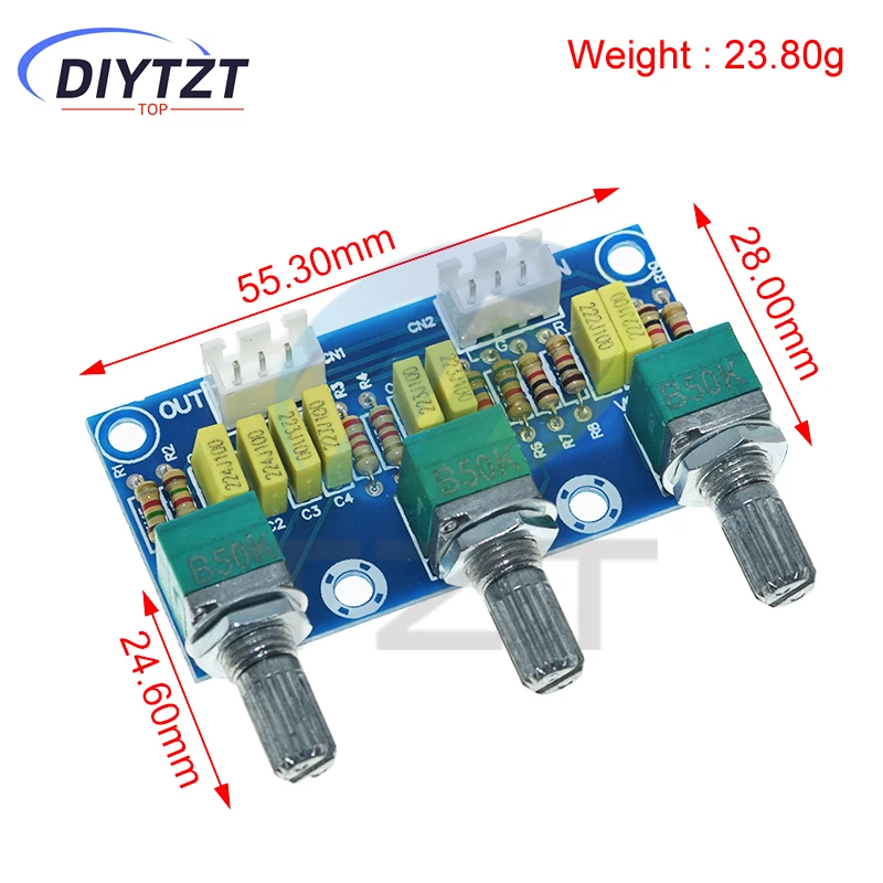 TZT XH-M802 Modul Daya Preamp Amplifier Papan Nada Pasif Papan Penyesuaian Suara Rendah Tinggi