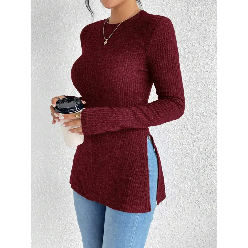 

Ribbed Knit Top Women's Cross-Border Knitted T-Shirt Striped Design Other Material 100% Spring 2026 Fashion Ladies' Tee