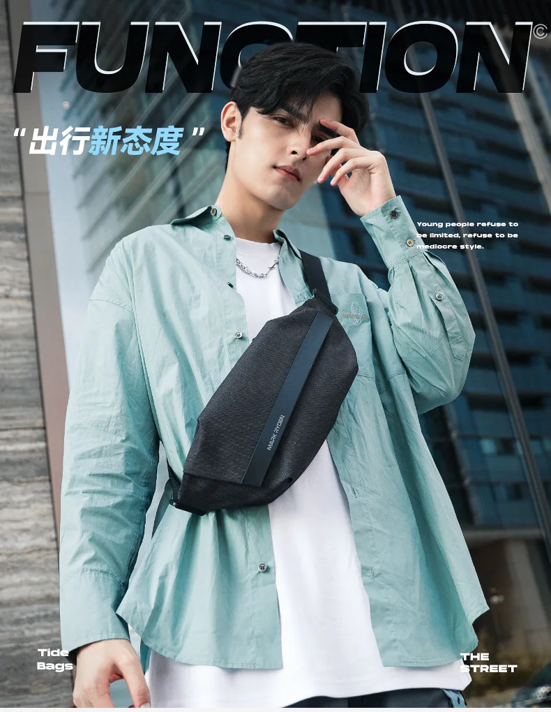 Men's large capacity waterproof crossbody bag multi-functional sports leisure magnetic suction clasp shoulder bag