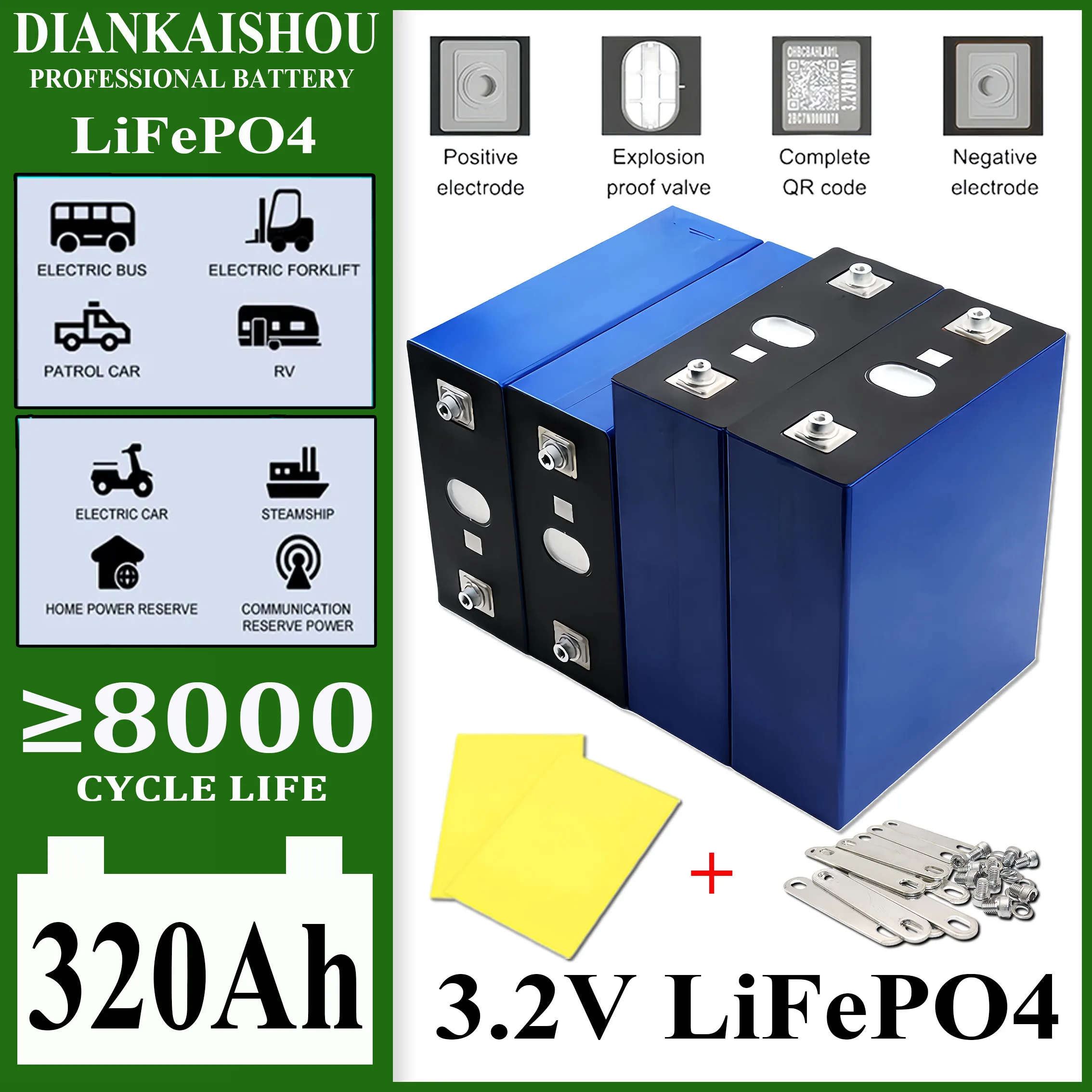 

New 3.2V 320ah A-grade Lifepo4 battery DIY 48V RV marine solar storage cycle life rechargeable battery pack EU/US tax exempt