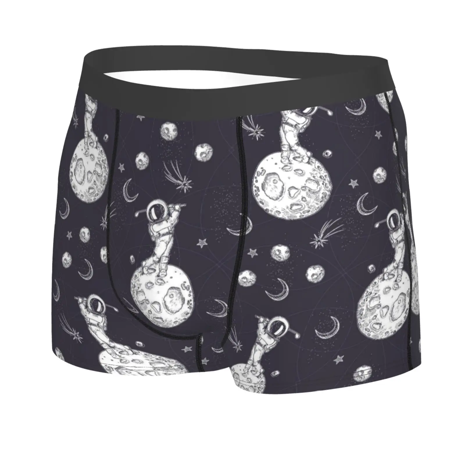 Space Golf Cartoon Pattern Men's Breathable Boxer Briefs Comfort Soft Stretch Underwear Trunks with Bulge Pouch for Men Boys
