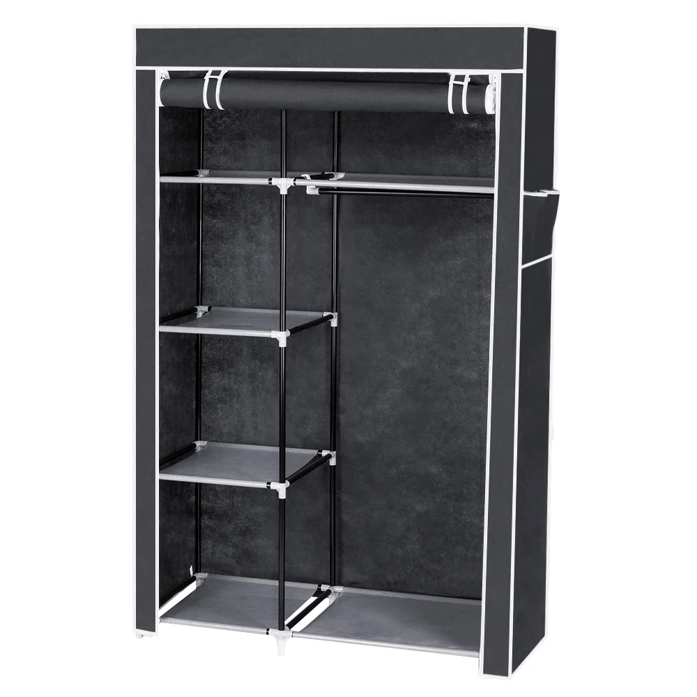 

64" Portable Closet Storage Organizer Wardrobe Clothes Rack With Shelves Gray Bedroom Furniture