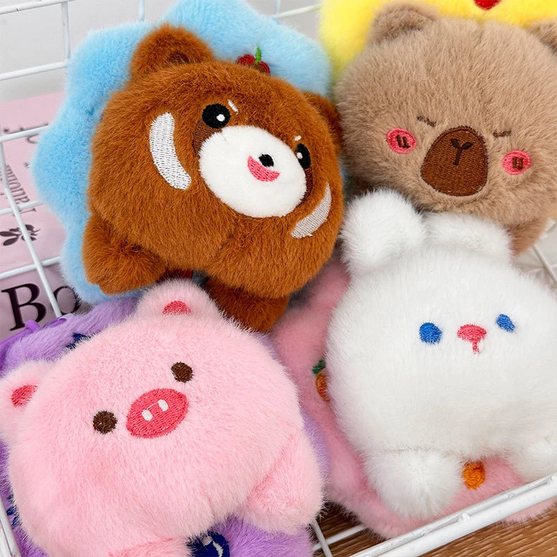 Porte-clés en peluche animal mignon, couronne créative de dessin animé, jouet beurre, capybara, over, raton laveur, lapin, ornements de sac à breloques, cadeaux de décoration de chambre