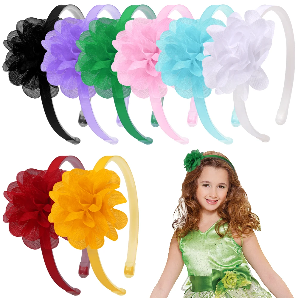 2Pc 8Cm Massief Grote Bloem Hoofdband Haarband Voor Kinderen Meisjes Strikken Haar Hoepel Grosgrain Lint Haaraccessoires