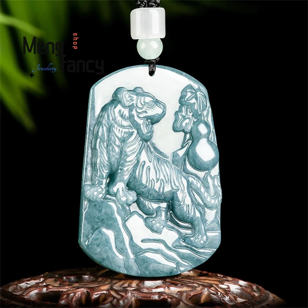 

Natural A-goods Jadeite Blue Water Chinese Zodiac Tiger Pendant Exquisite Handicraft Luxury Quality Fashion Jewelry Holiday Gift