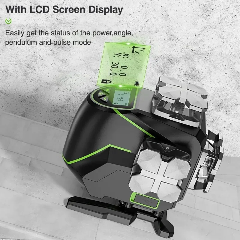 Imagem -02 - Huepar-self-nivelamento Laser Linha Cruzada com Tela Lcd Bluetooth 4d Green Beam Ladeio Ferramenta Laser 16 Linhas 4x360