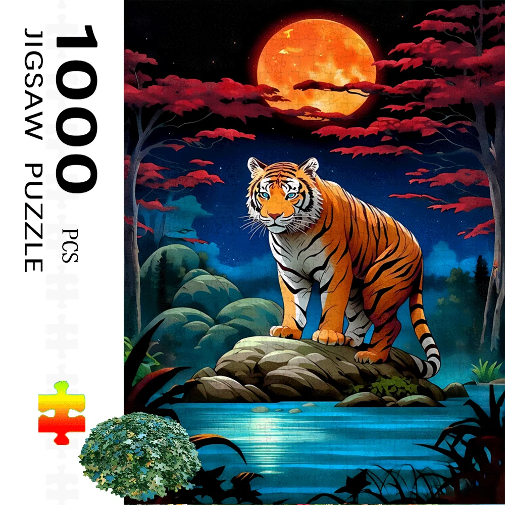 

Пазл-головоломка «Тигр в лесу при лунном свете» для взрослых, развивающая игра на тему дикой природы, для домашнего отдыха, декоративная игрушка-пазл