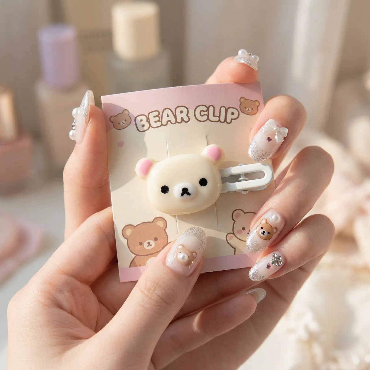 Niedliche Bären-Haarspangen 4er-Set - Koreanischer Stil Kawaii Bären-Haarklammern für Mädchen und Frauen - Rosa Braune Bären-Haaraccessoires Geschenk – Detail 6