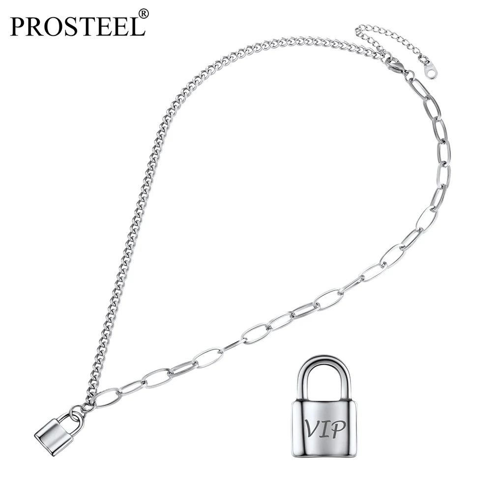 

PROSTEEL Custom Necklace Lock Pendant Chain Free Engrave Women Girls Punk Fashion Choker 18K Gold/Silver Color PSN4676