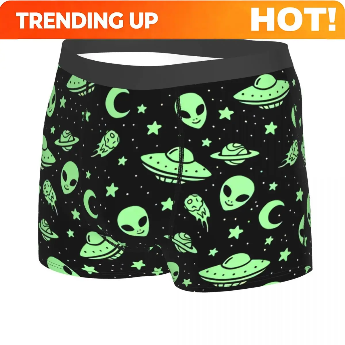 Custom Green Alien UFO Moon Boxers Shorts Men's Briefs Underwear Sexy Underpants