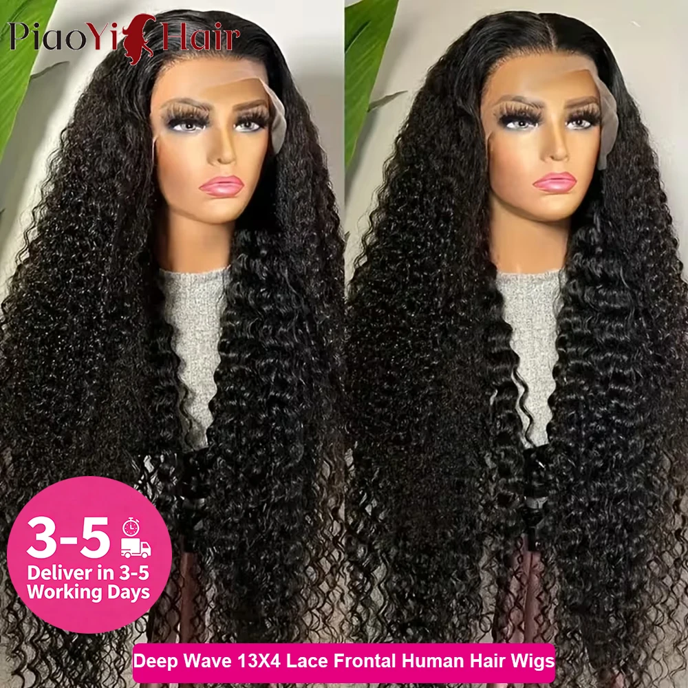 250% Density 13x4 HD Lace Front Human Hair Wigs 34 Long Inch Natural Color Deep Wave Human Hair Frontal Wigs High Density 3-5 Working Days Delivery