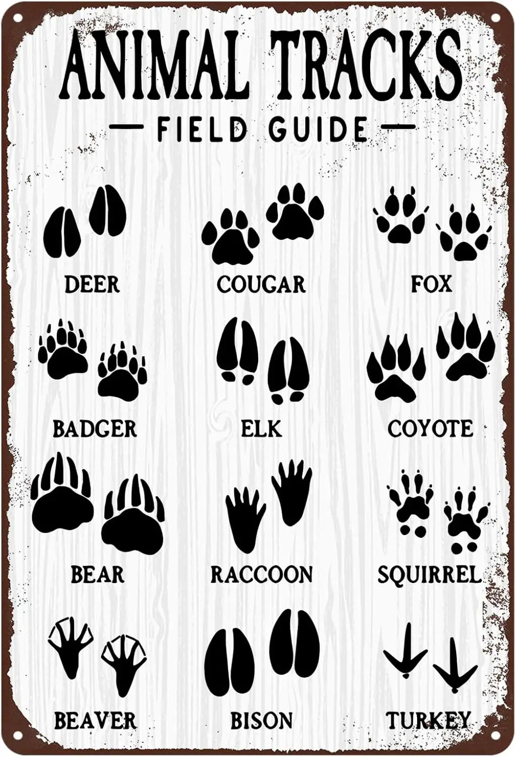 1p,Animal Tracks Field Guide tin Sign Rustic Farmhouse Wall Art Decor Funny Metal Sign