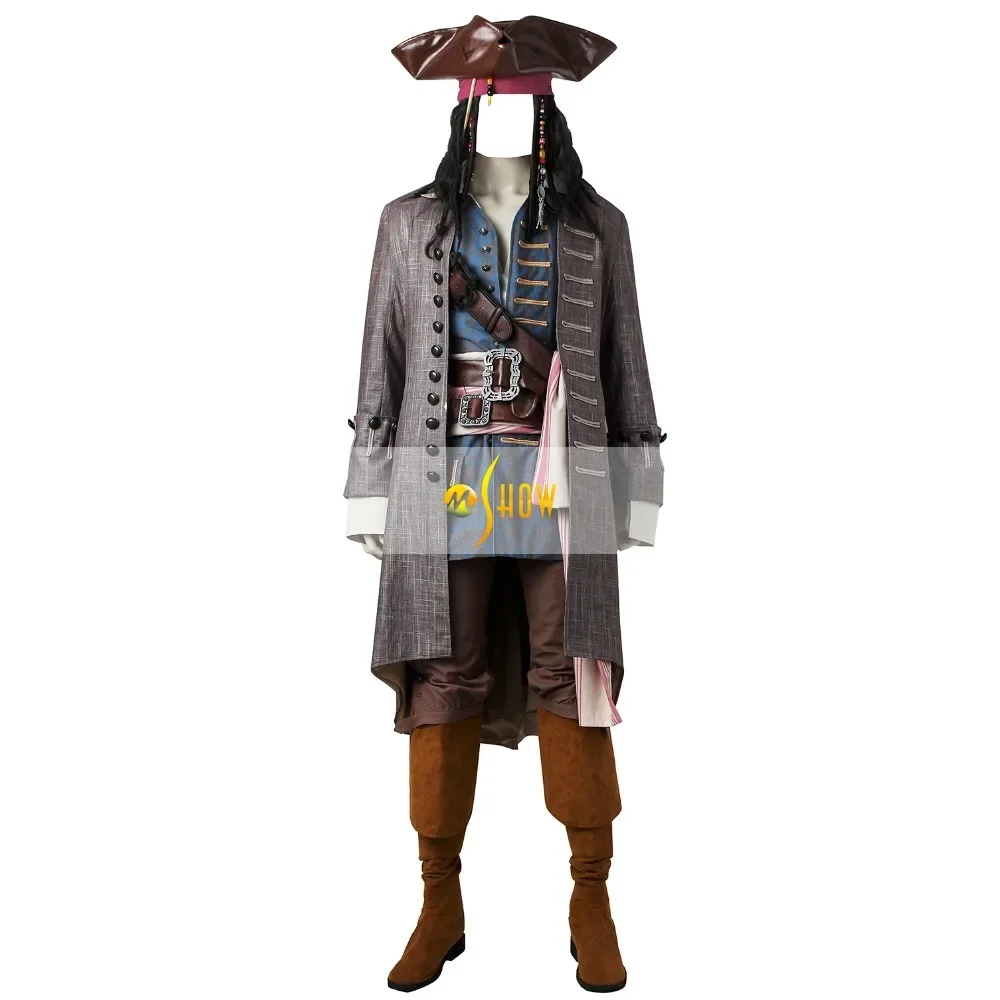 Fato de Capitão Jack Sparrow para homem, Piratas do Caribe Pirata Halloween Outfit