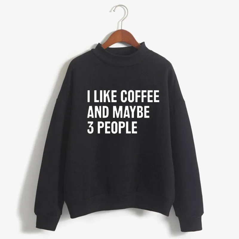 I LIKE COFFEE AND MAYBE 3 PEOPLE Print Women Sweatshirt Korean O-neck Knitted Pullover Thick Autumn Candy Color women Clothes