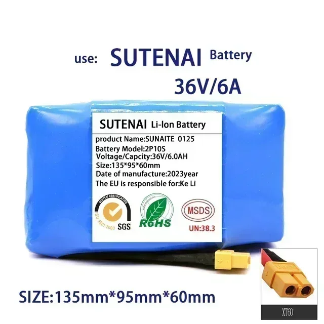 SU 36V 18650 Battery Pack 6000mAh Rechargeable Lithium ion battery for Electric Self Balancing Scooter HoverBoard Unicycle