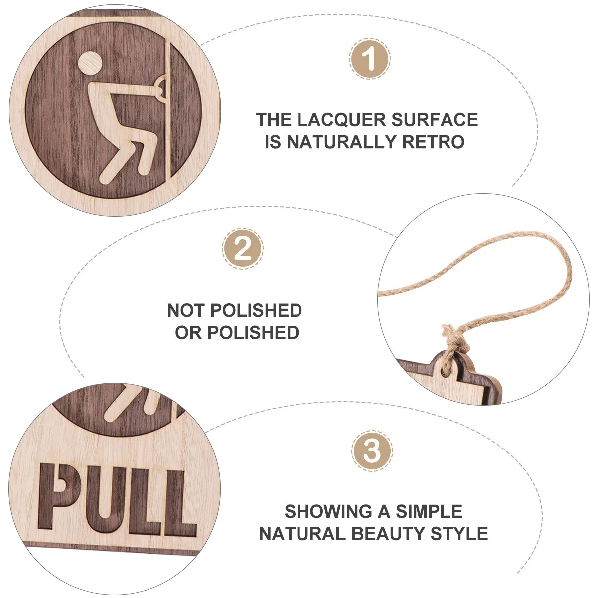 1Pcs Wooden Push-and-Pull Door Indicator Natural Grain Wood Hanging Design Clear Directional Sign for Cafe Restaurant Tea House