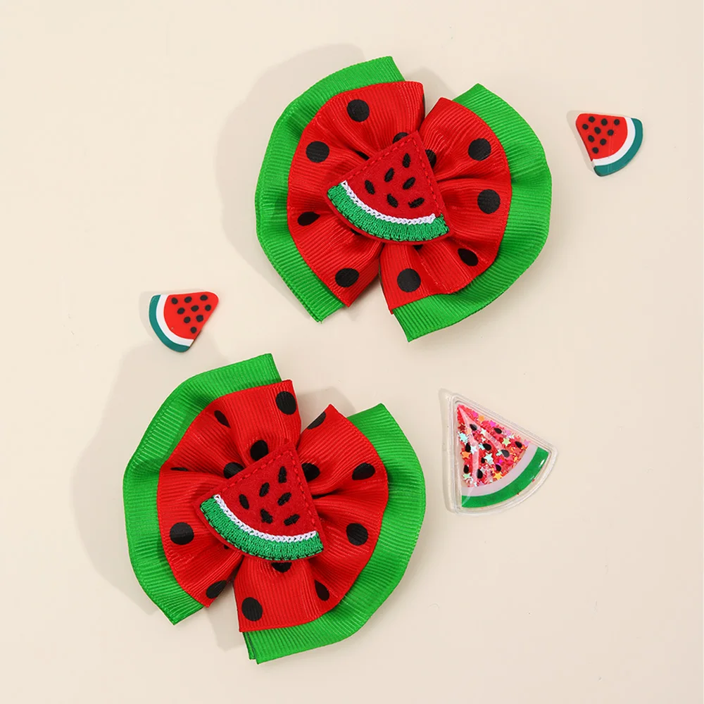 2pc Cute Watermelon Hair Bows Clips for Girls Dot Pattern Decor Hair Clips with Full Lined,Seaside Vacation Beach Girls Headwear