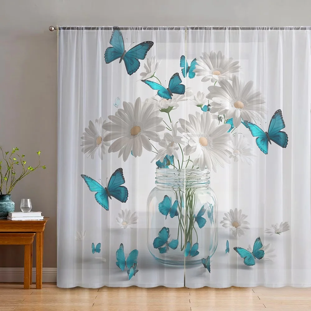 2PCS Digital Printed Sheer Curtain, Bottle Jar Butterfly Print, Vintage Apothecary Whimsical for Living Room Bedroom Home Decor