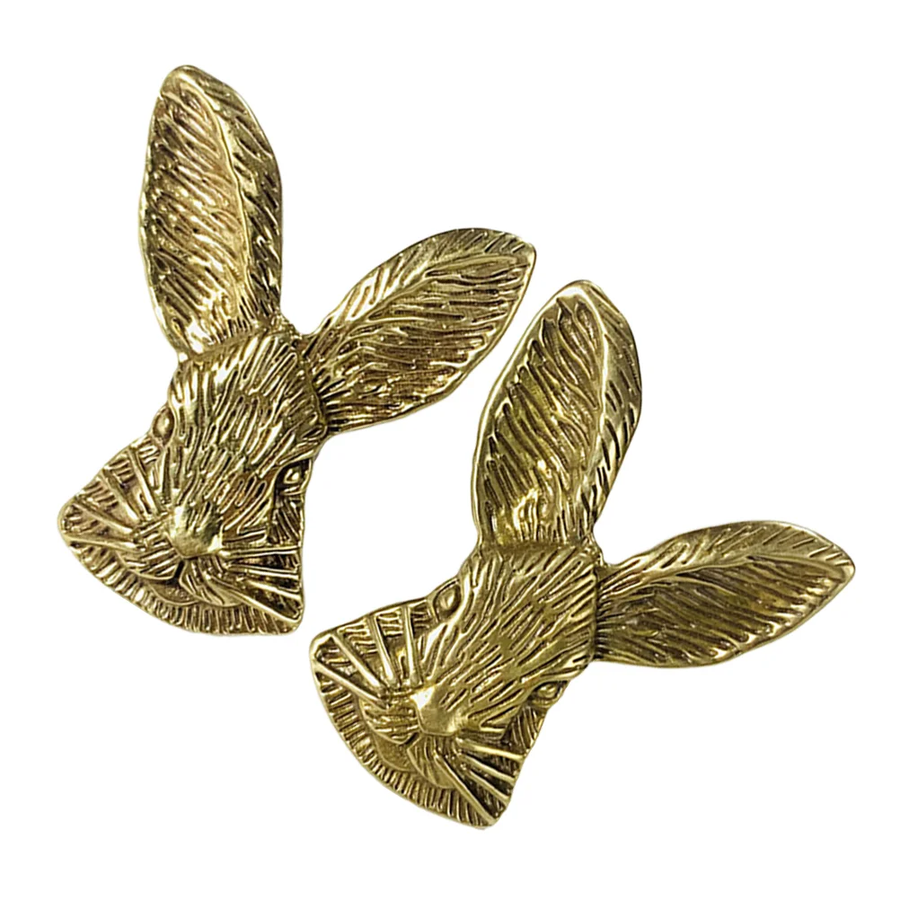 2 Pcs Drawer Pulls Gold Brass Cabinet Handles Knobs Furniture Decor Adorable Bunny Design Brass Material