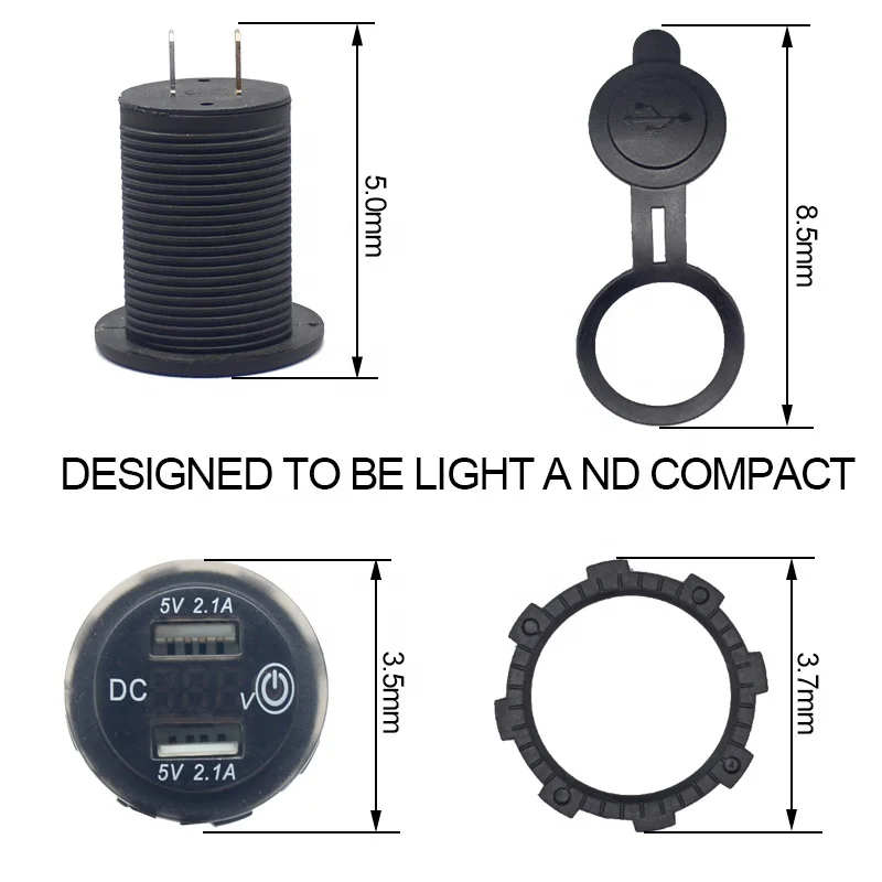 12V 24V DC 4.2A Multifunction Car On-Off Blue LED Rocker Switch Panel Voltmeter Gauge & Dual USB Charger Socket(1 Pack)