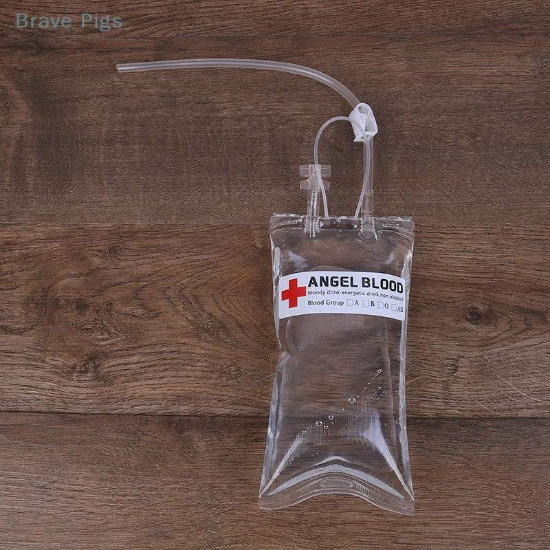 500ml Reusable Blood Bag Drink Halloween Party Long Tube Filling Bag