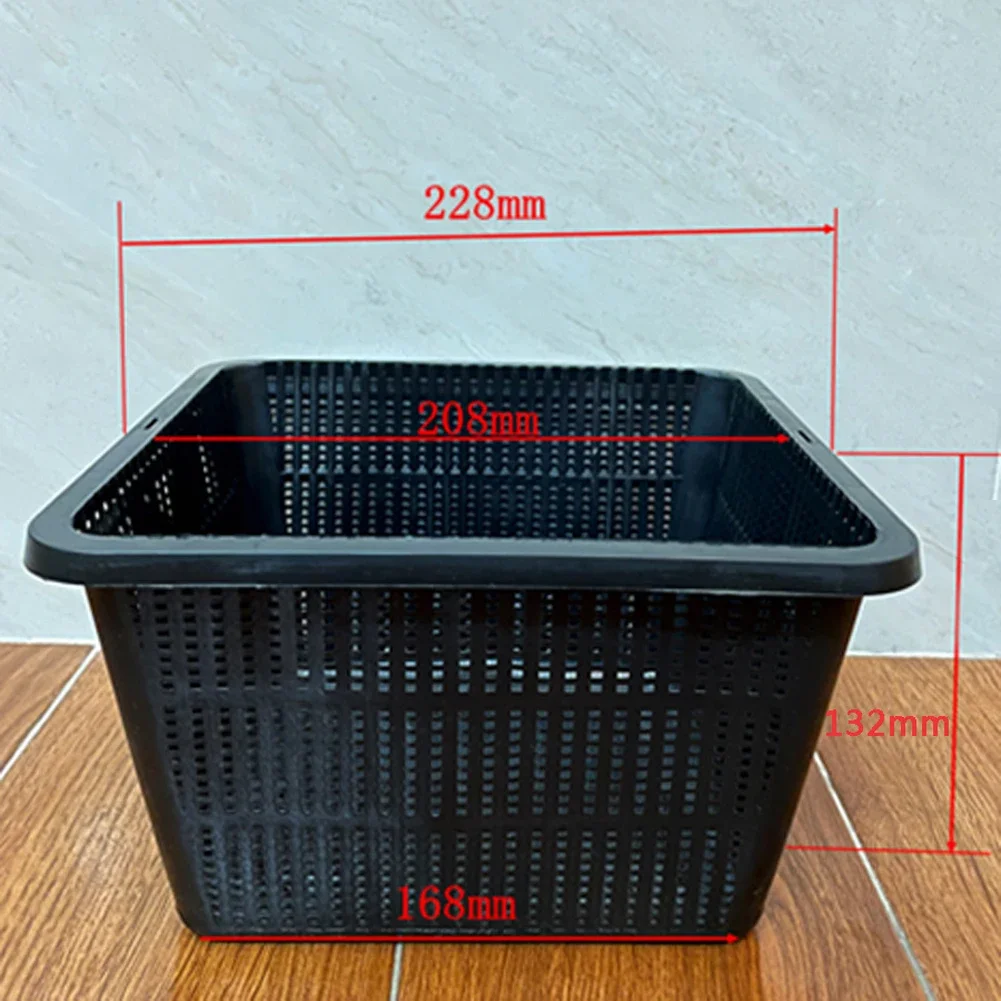 Aquatic Plant Basket Set for Hydroponics Black Plastic Mesh Containers 22.8 by 22.8 by 13.2 Centimeters for Water Garden Use